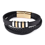 Jiayiqi Men Multilayer Braided Leather Bracelet (Stainless Steel)