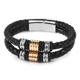 Jiayiqi Men Multilayer Braided Leather Bracelet (Stainless Steel)