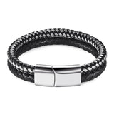 Jiayiqi Men Multilayer Braided Leather Bracelet (Stainless Steel)