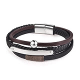 Jiayiqi Men Multilayer Braided Leather Bracelet (Stainless Steel)