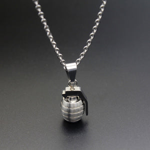Hiphop Hand Grenade Silver Necklace (Stainless Steel)