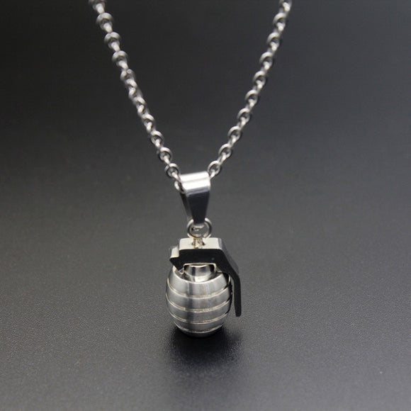 Hiphop Hand Grenade Silver Necklace (Stainless Steel)